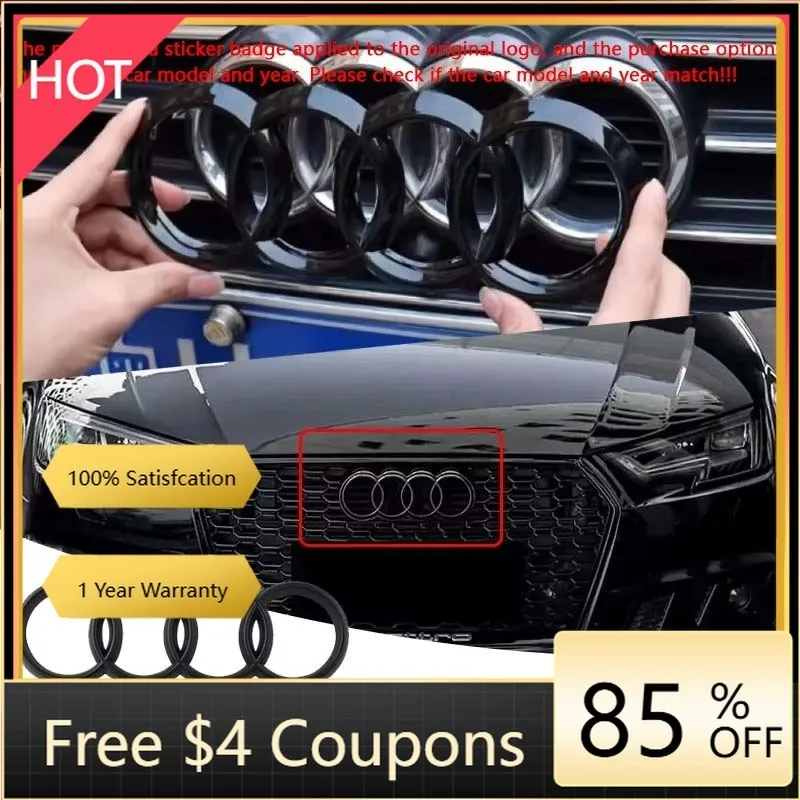 

For Audi Audi Car Logo Badge Car Front Grille Rear Trunk 4Ring Emblem For Audi A3 A4 A5 A6 A7 A8 Q2 Q3 Q5 Q7 Q8 Sticker Decal Ac