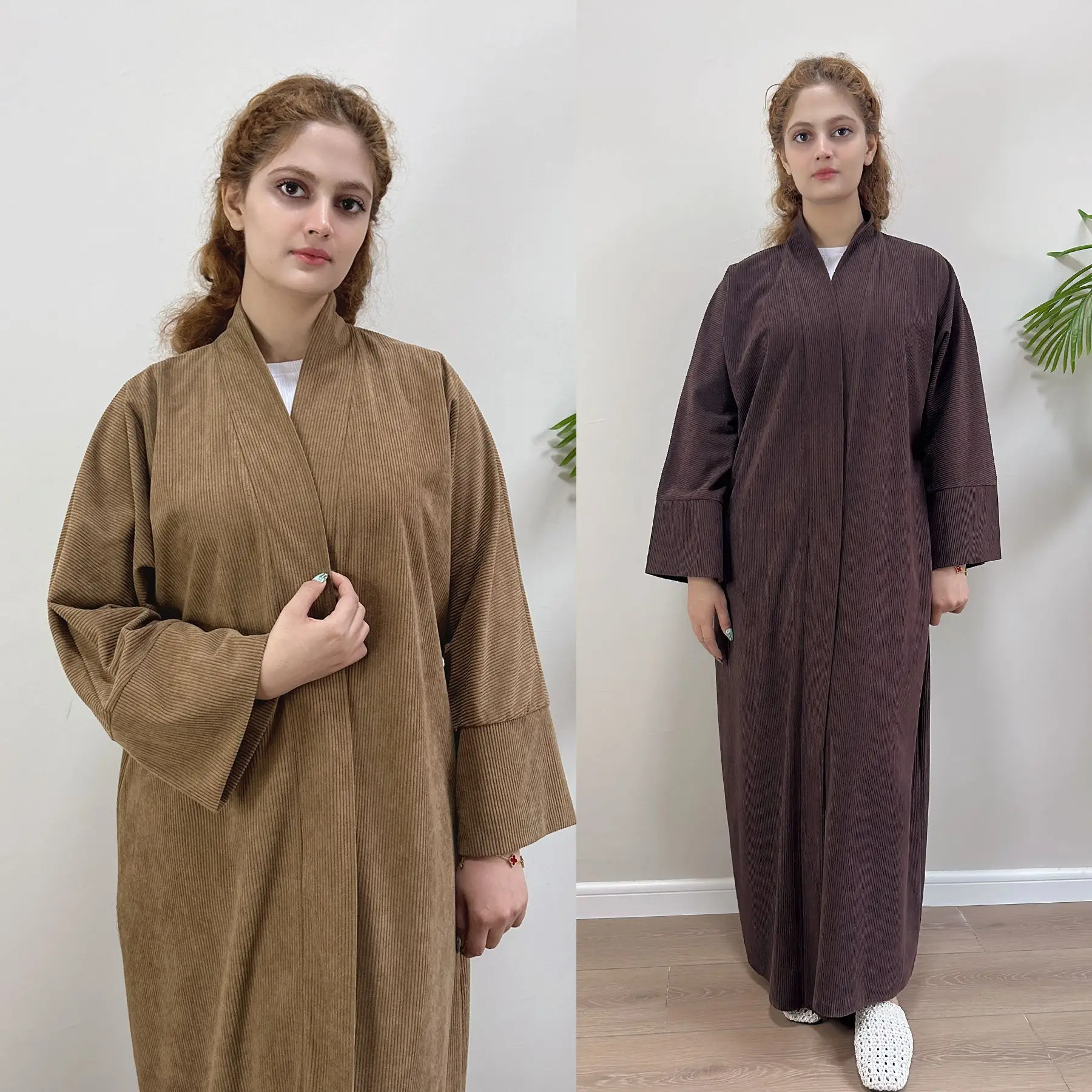 Autumn Winter Corduroy Kimono Cardigan Women Muslim Maxi Dress Dubai Open Abaya Kebaya Islam Clothing Ramadan Caftan Femme Robe