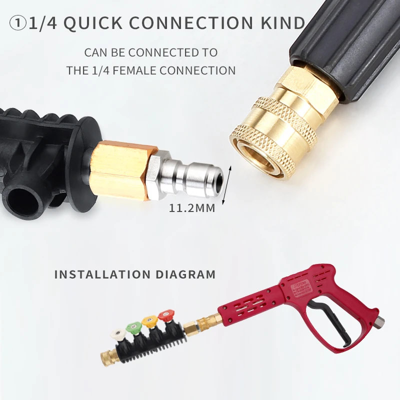 Car Wash Accessories High Pressure Washer 15cm Rod With Nozzle Holder For Car Cleaning Water Gun 1/4 Quick Connection M14 Thread