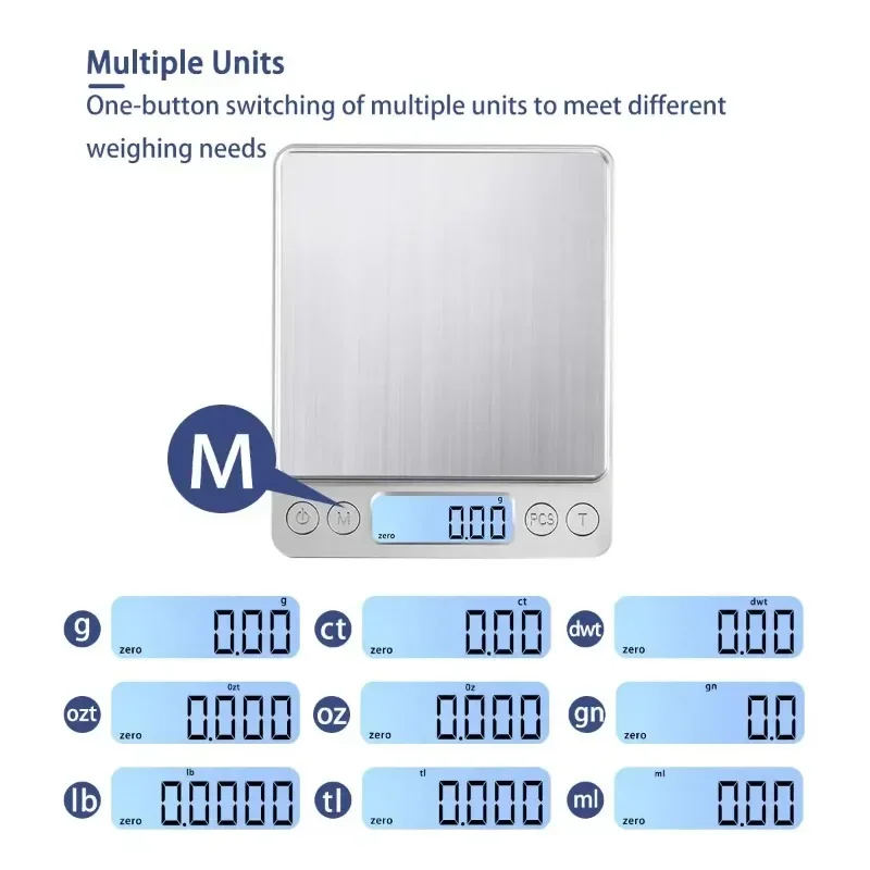 Digital Kitchen Scale with a capacity of 3000g and a precision of 0.1g,USB Charging. Home Mini  LCD Display Digital Food Scales.