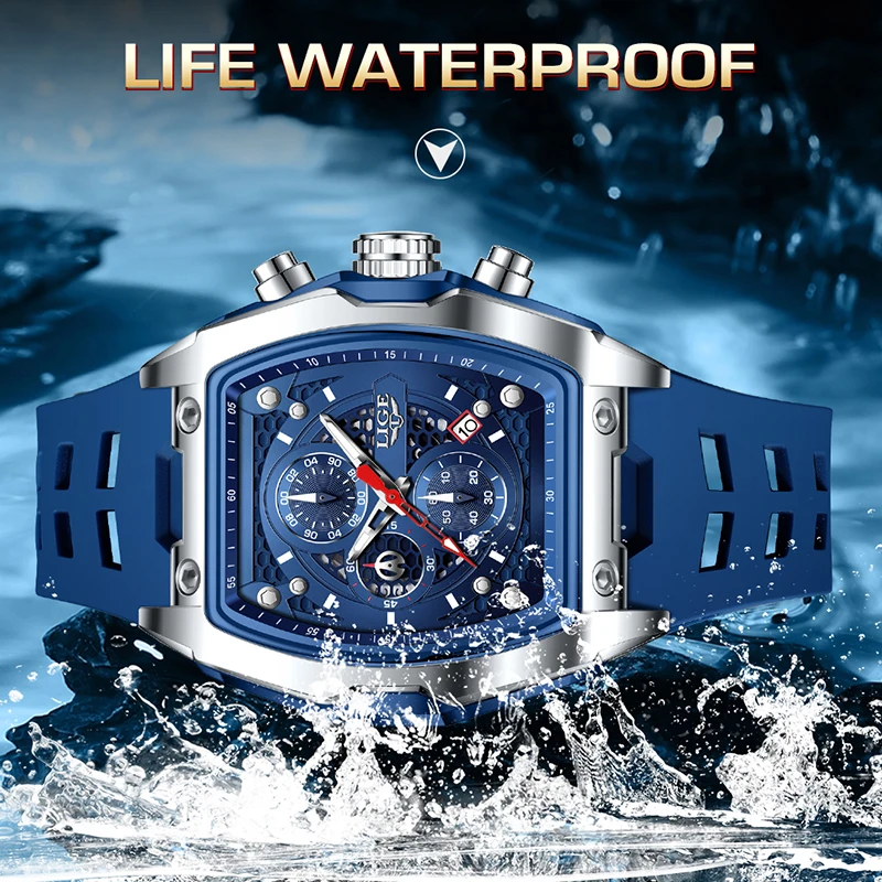 LIGE الساعات العسكرية الجديدة للرجال الفاخرة سيليكون الرياضة ساحة ساعة كرونوغراف موضة الأعمال مقاوم للماء كوارتز ساعة اليد