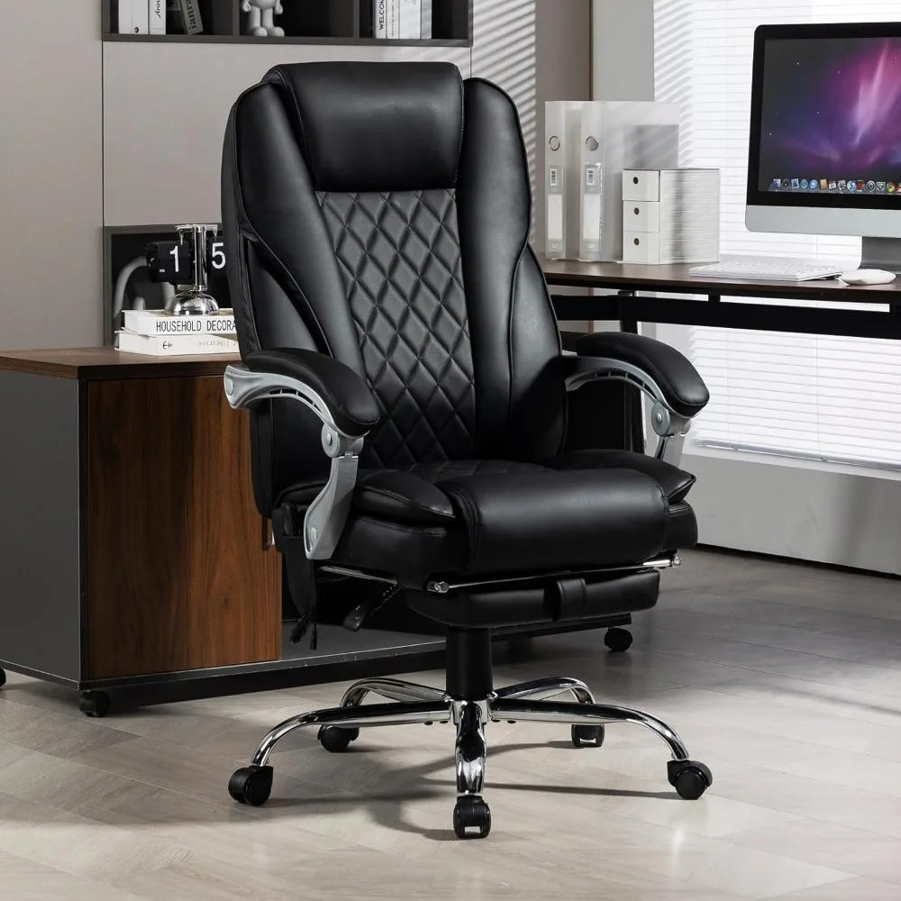 400lbs Executive lederen bureaustoel - Ergonomische ligstoel met massage, verwarming en voetsteun voor ultiem comfort-B