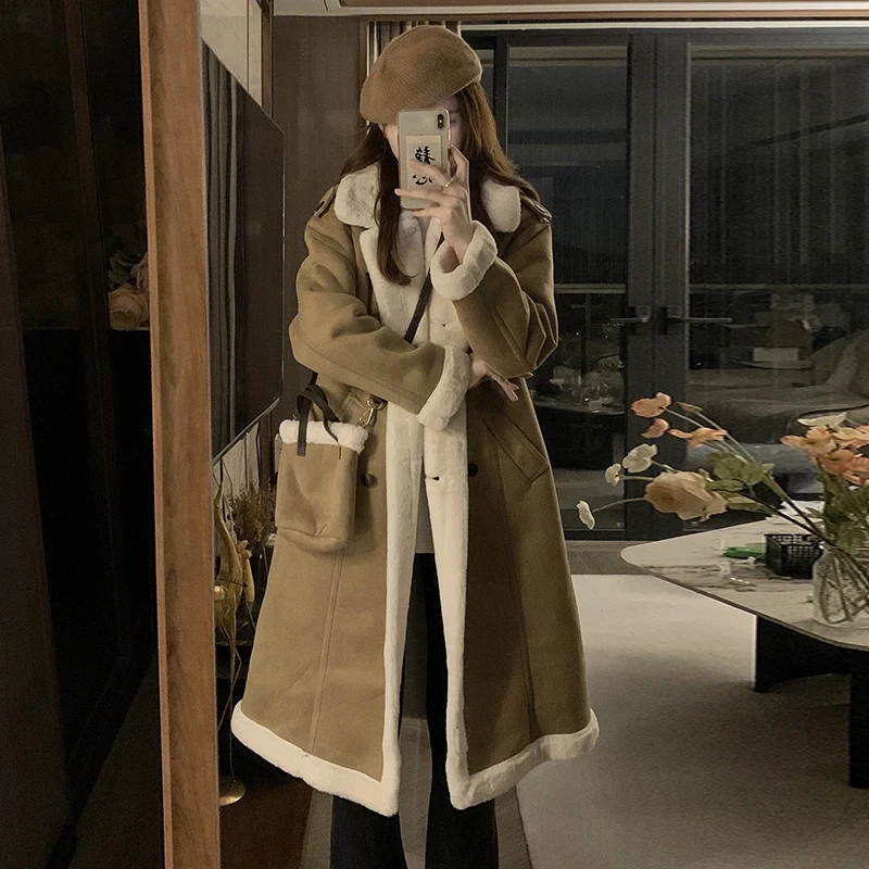 Autumn And Winter 2022 New Women's Overcoat Females Wool Coat Fashion Turn Down Collar Coat Medium Length Thickened Jacket