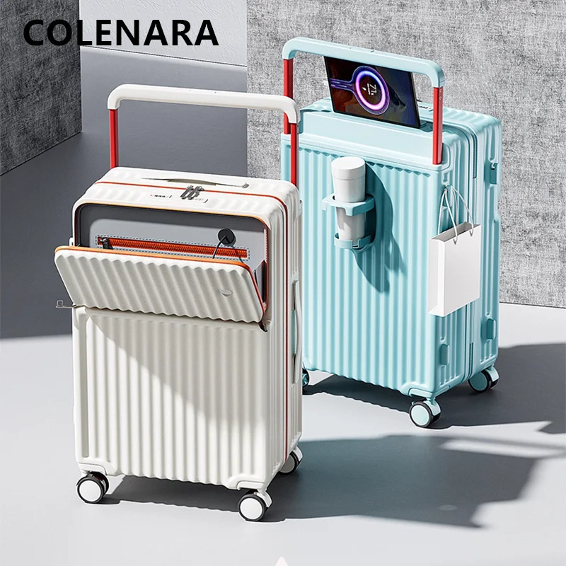 

COLENARA Laptop Luggage Front Opening Zipper Boarding Case Multifunctional Trolley Case 20"22”24"26 Aluminum Frame Suitcase
