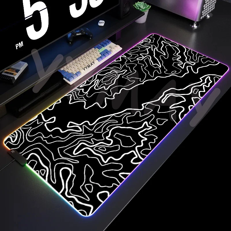 

RGB Mousepad Black And White Line Large Gaming Mousepads Luminous Mouse Pads Big LED Mouse Mat Desk Pad Backlit Keyboard Mats