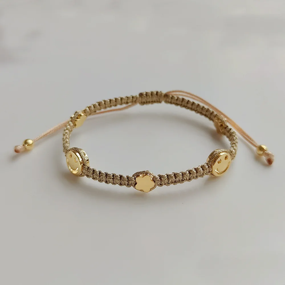 KKBEAD Handmade Braided Woven Pulseras Gold Color Thread Bracelets Natural Pearl Bracelet Smile Face Star Jewelry for Women