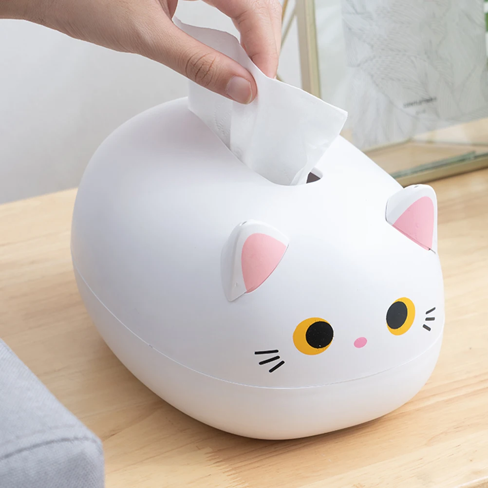 

Cute Cat Box Holder White Tissue Holder ABS Decorative Napkin Container for Home Bedroom Living Room Kitchen Storage
