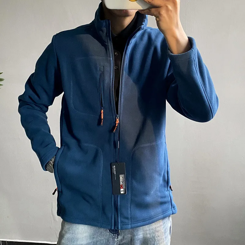 

Warm Fashionable Zipper Fleece Jacket for Men Outdoor Sporty Casual Windproof Winter Thickened Long Sleeve Stand Collar Coat