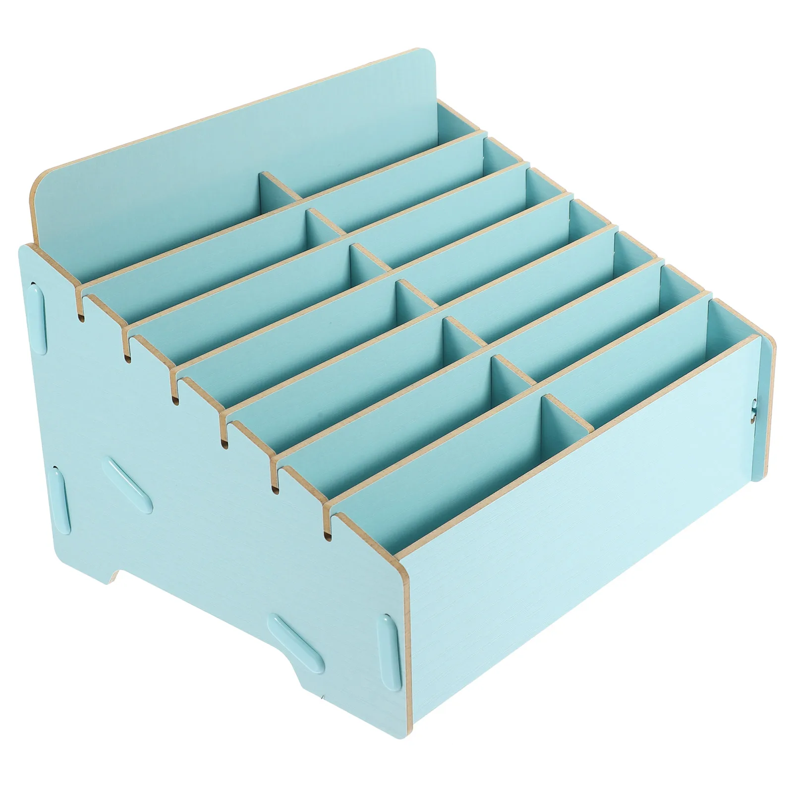 

14 Compartments Phone Storage Box Wood Blue Desk Holder for Classroom Office Classroom Cell Phone Storage Home Use