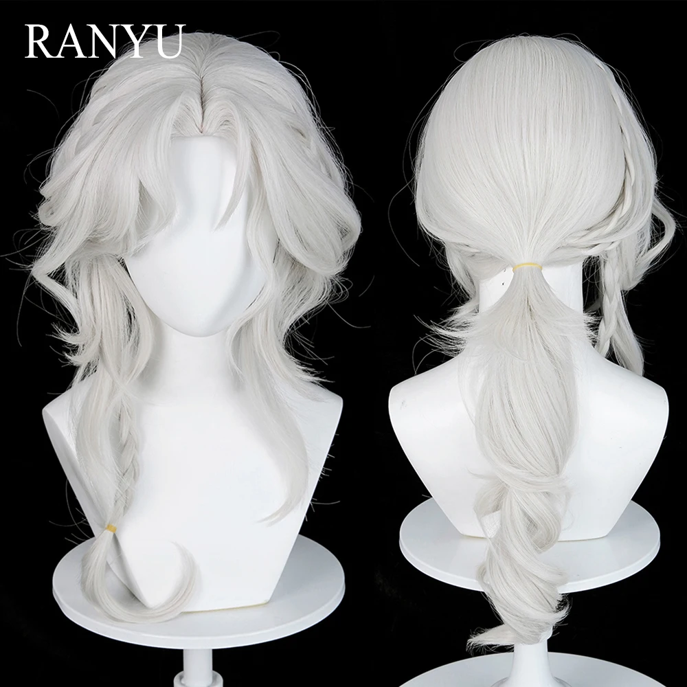 Long Gray Anime Game Cosplay Wigs Middle Part Synthetic Wavy Fluffy Wig Heat Resistant for Daily Party
