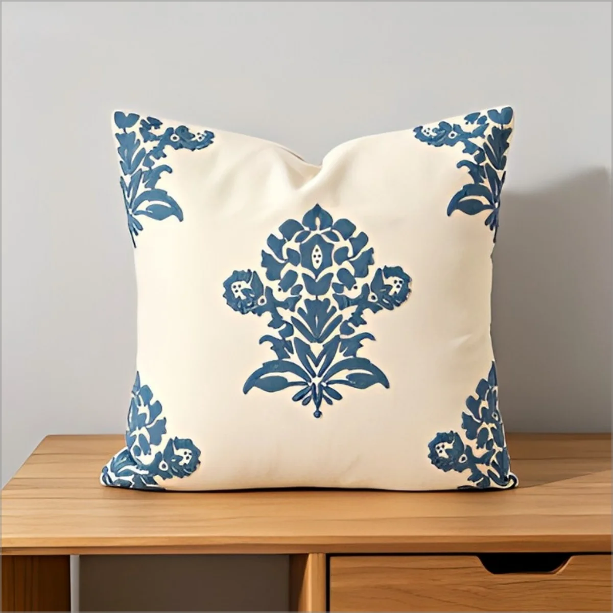 Double Sided Blue Damask Pillow Cover  Floral Print Cushion Case for Sofa Living Room Chinoiserie Home Decor