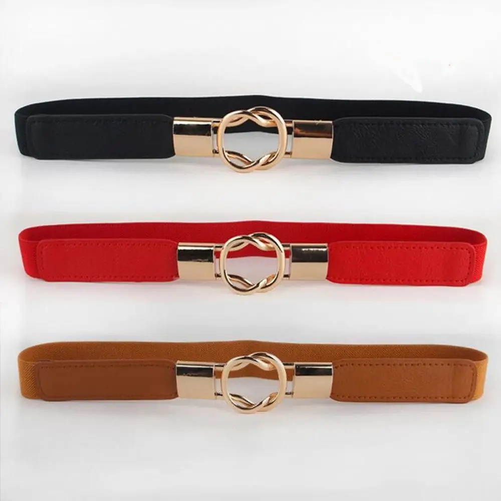 Fashion Small Gold Buckle Stretch Vintage Circle Buckle Waist Band Elastic Waistband Belt Elasticated