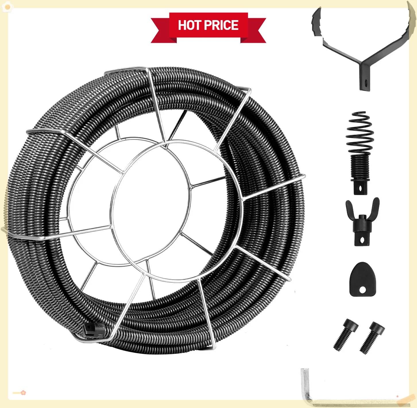 

Канализация, раковина для ванной комнаты, подходит для труб диаметром от 3,9 до 7,9 дюйма, кабель для очистки слива 100 футов x 3/4 дюйма, сплошной сердечник, 4 фрезы для унитаза