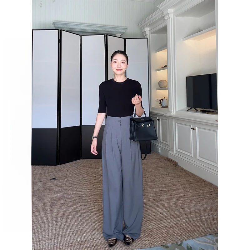

Co99 Wool Blend Slim Fit Base Layer Knitwear Versatile Top High Waist Casual Suit Pants Women's Faion Set Autumn Wear