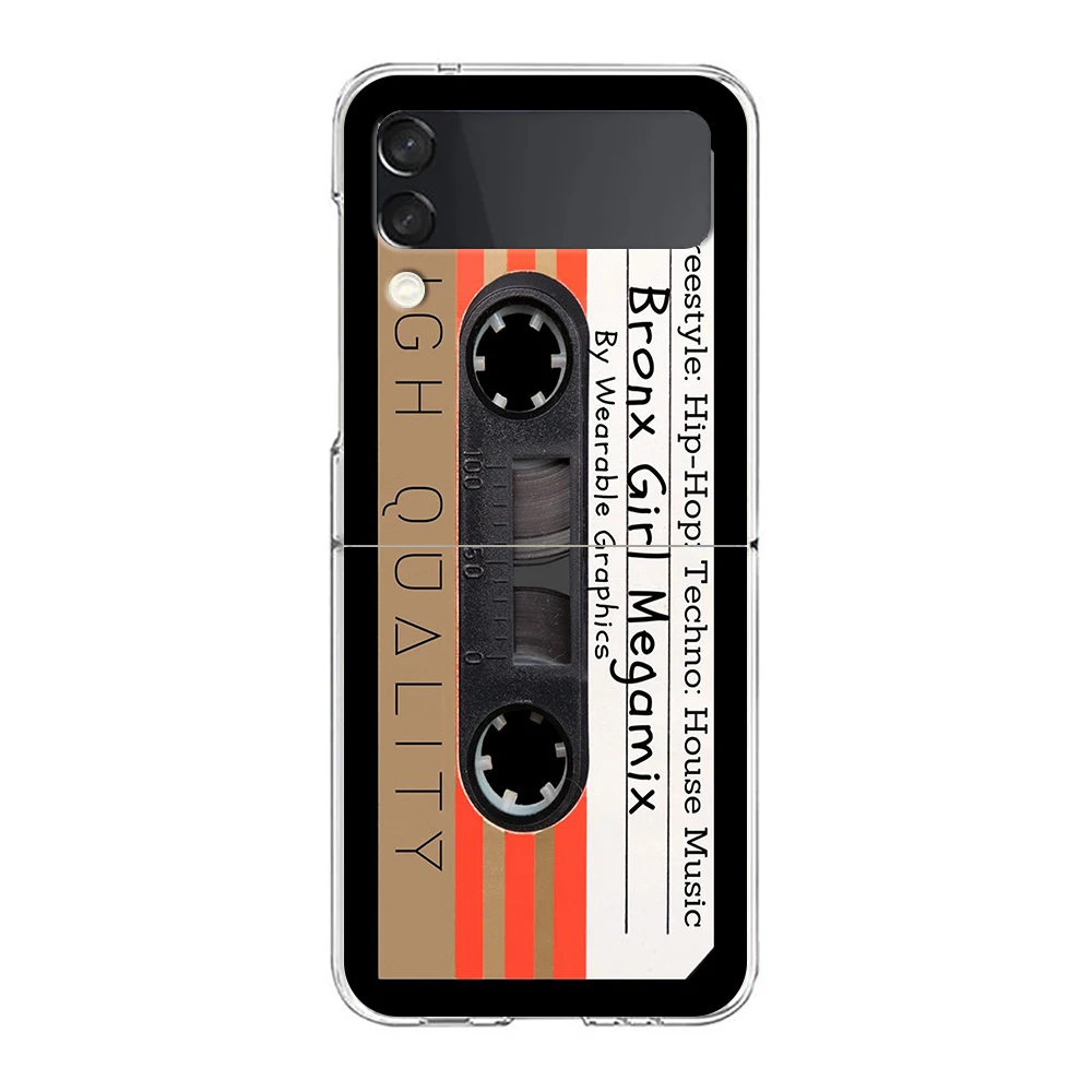 Mixtape Vintage Magnetic Tape Cassette Audio Hard PC Phone Case For Samsung Galaxy Z Flip 6 5 4 Transparent For Galaxy Z Flip 3