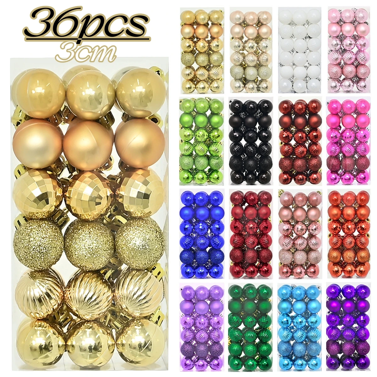 Bolas de Navidad de 3cm, bolas de plástico inastillables, decoración de 2025, juego de colgante de esferas de Feliz Navidad, decoración del hogar para fiestas y festivales