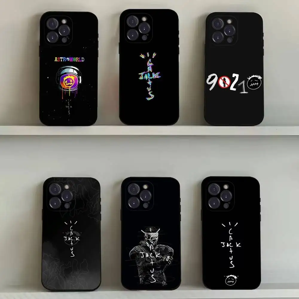 

C-Cactus J-Jack Travis Scott Phone Case For iPhone 16,15,14,13,12,11,Pro,Max,Plus,X,XS,SE4,E,Mini,Soft Black Case