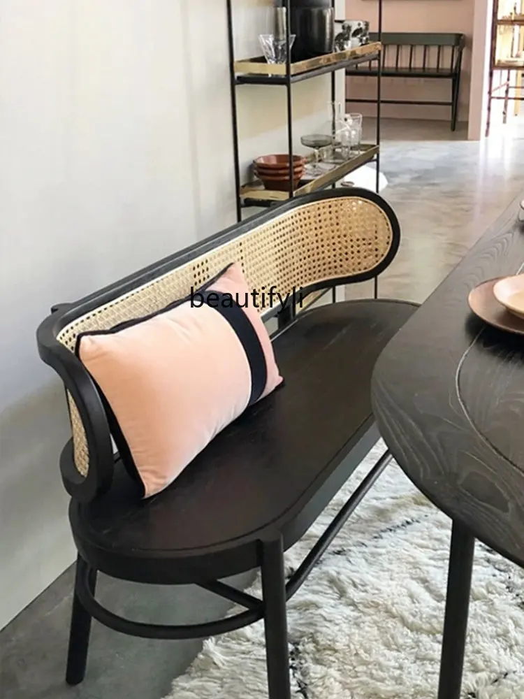 Massivholz Retro Doppel Rattan Stuhl Silent Style Log lange Bank Freizeit Rückenlehne Rattan Couch