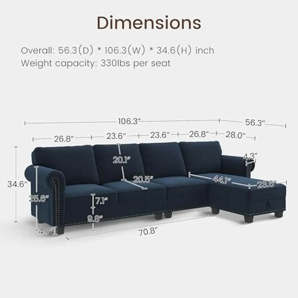 Convertible Velvet L-Shaped Sofa Chaise Sectional Reversible Easy Assembly Pet-Friendly