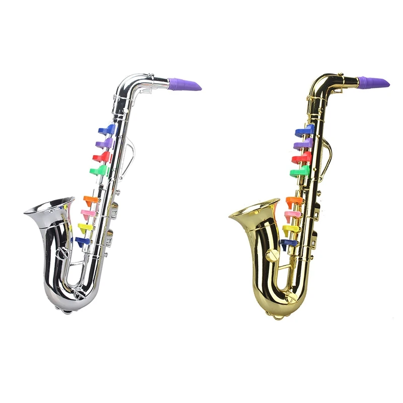 Saxophone 8 Colored Keys Metallic Simulation Props Play Mini Musical Wind Instruments For Children Birthday Toy