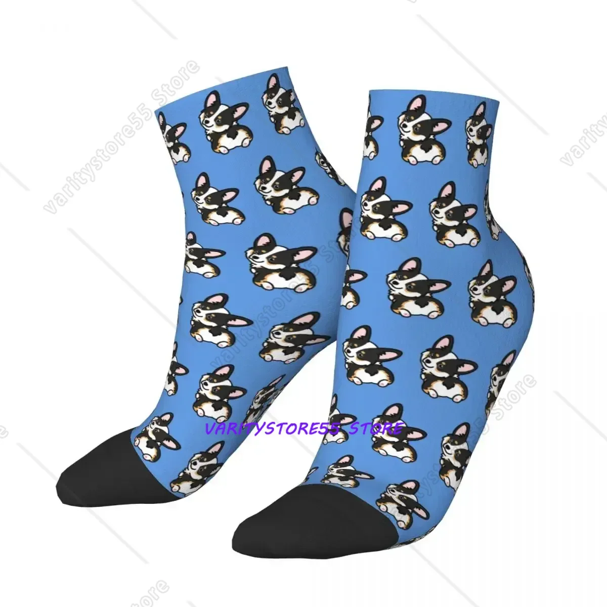 

Black Tricolor Corgi Socks Harajuku High Quality Stockings All Season Socks Accessories for Man's Woman's Christmas Gifts