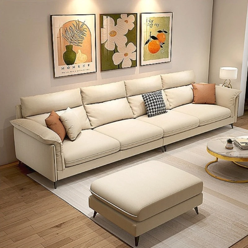 أريكة غرفة المعيشة على الطراز الكريمي، شقة صغيرة خفيفة فاخرة، صف مستقيم، أريكة بسيطة، تكنولوجيا القماش، أريكة أثاث كاما