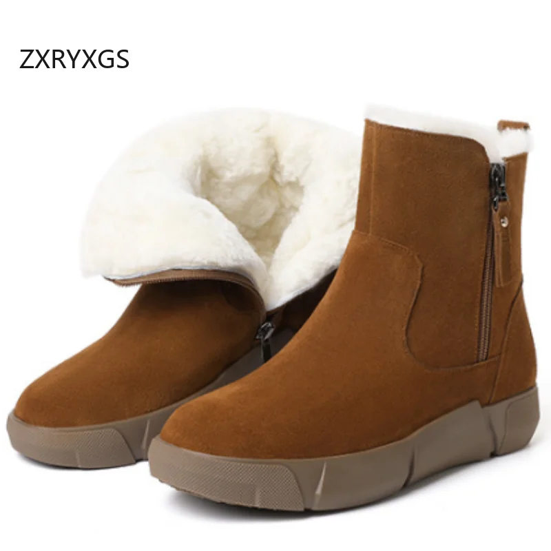 

ZXRYXGS Premium Smooth Cowhide and Matte Cowhide Wool Boots Comfortable Warm Snow Boots New 2025 Large Size Winter Women Boots