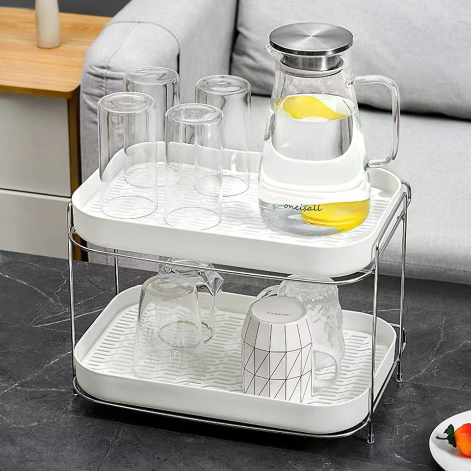 

1PC Double Layer Drain Tray Cup Holder Double-layer Kitchen Glass Cup Draining Storage Rack Removable Coffee Cup Stand