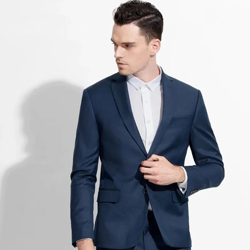 

Costume Homme Blue Men's Suits Slim Fit Wedding Outfits Single Breasted Notch Lapel Formal Occasion 2 Pcs Jacket Pants Full Set