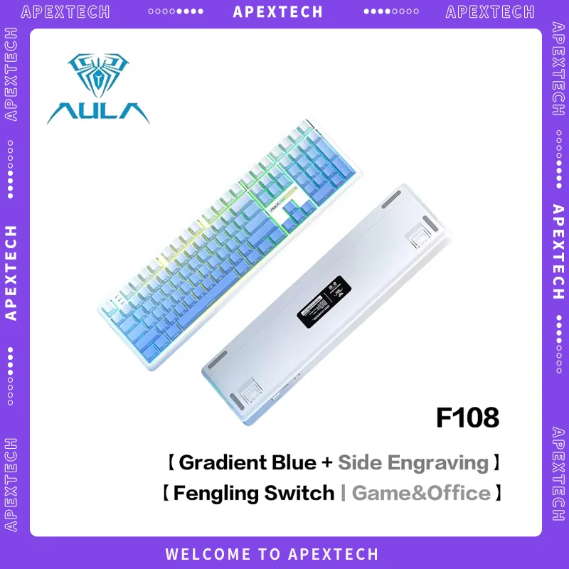 AULA F108Pro/F108 Wireless  Mechanical Keyboard 108Key Full Size RGB Hot Swap Macro Esport Gaming Office Dual Use PC Peripheral
