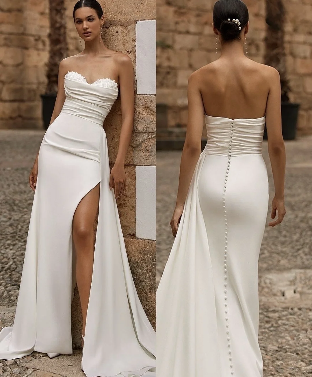 

Customize To Measures Wedding Dresses 2025 For Women Mermaid Zipper Side Slit Floor length Stunning With Detachable Skirt