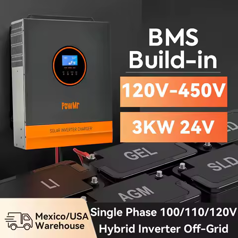 PowMr 3KW 24V BMS Hybrid Solar Inverter MPPT 80A Solar Inverter Off Grid Pure Sine Wave 110V 120V 100V