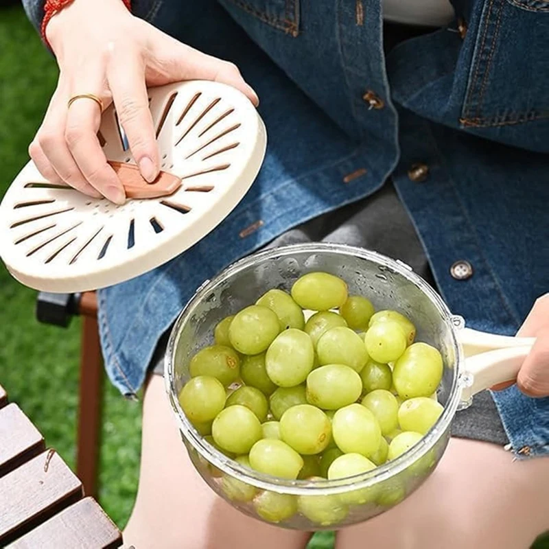 2Pcs Draining Bowl Drainage Basket Funnel Bilayer Foldable Fruit Vegetable Washing Basket With Cover And Handle Colander