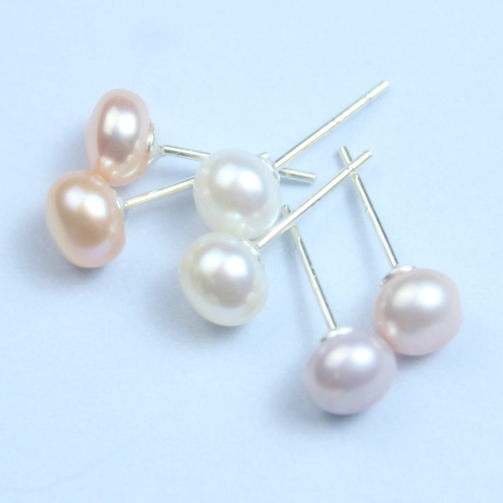 Real 925 Sterling Silver Earrings Natural Freshwater Pearl Stud Errings Jewelry for Women Fashion Birthday Gift