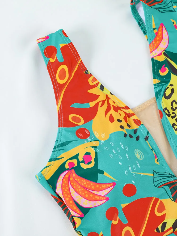 COOBBU عميق الخامس ملابس السباحة مثير ملابس السباحة طقم سباحة حريمي 2026 ارتداءها مطبوعة قطعة واحدة الدعاوى الجوف خارج بحر