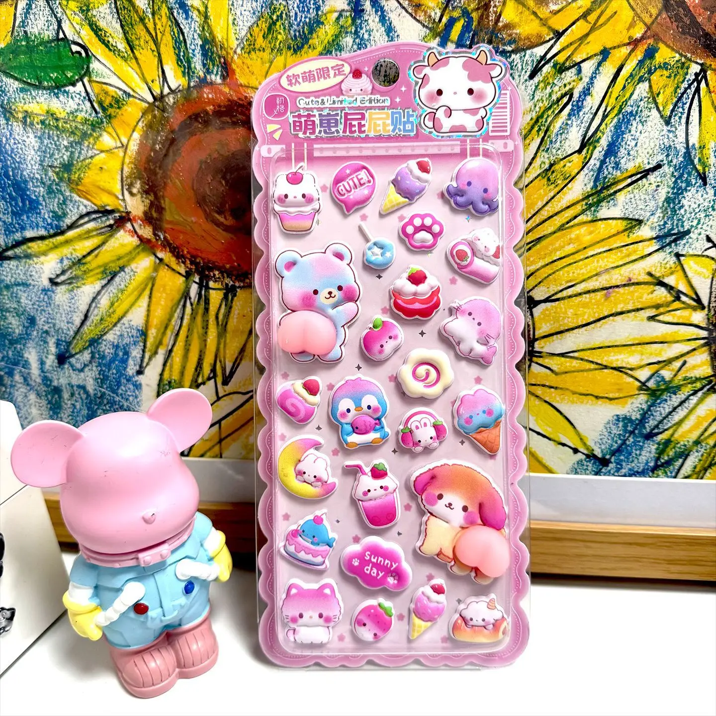 2 szt. Urocze naklejki 3D z miękkiej pianki w kształcie pupy dla niemowląt i zwierząt, pogrubione, urocze figurki zwierząt z prawdziwych kreskówek.