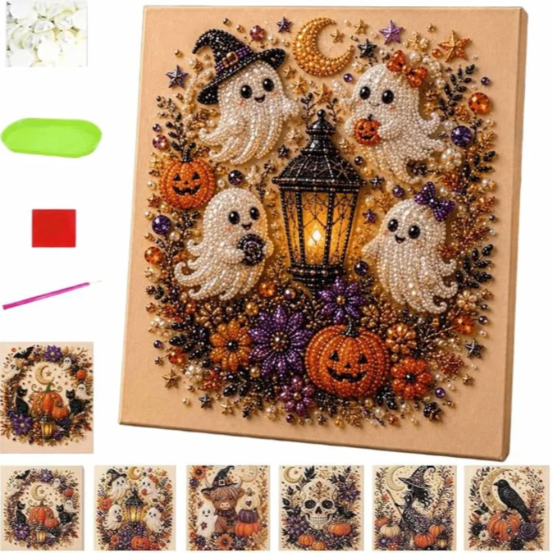 Kit d'art DIY Perles Fantôme d'Halloween, Ensemble de créations 3D en perles, Kit de peinture de perles DIY pour adultes débutants, Décoration murale d'Halloween pour la maison