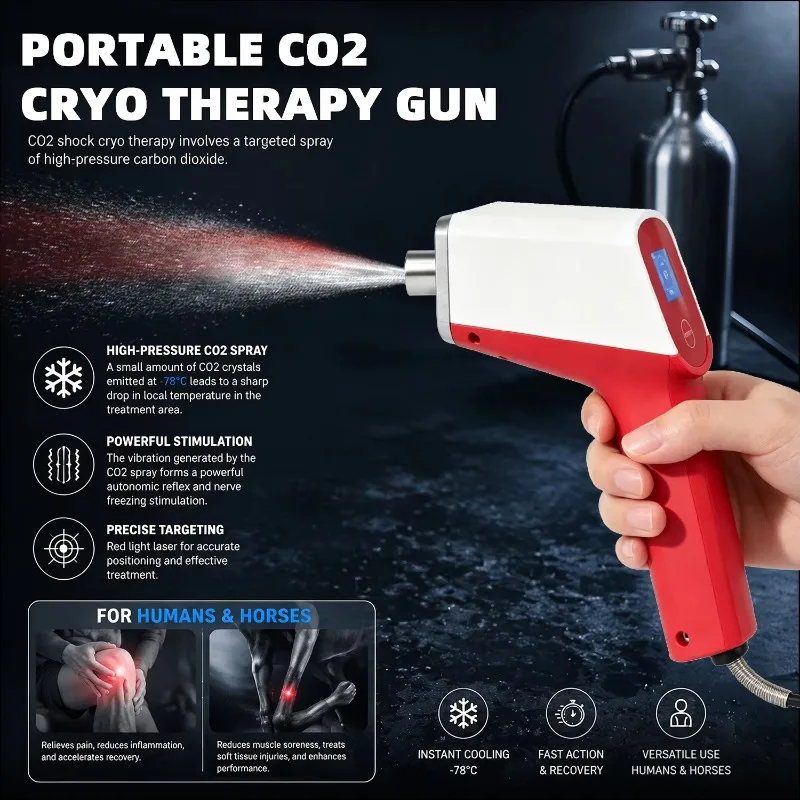 Hand‑held CO2 Cryo Therapy Gun, Cold Spray Skin Care Device,‑15℃ Fast Cooling Facial Skin Instrument with Red Light Guide