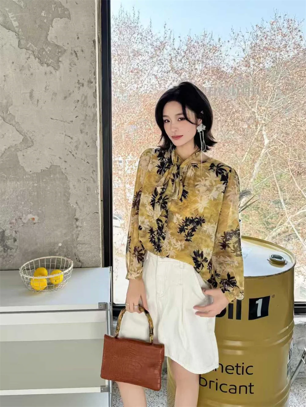 

Elegant Long Sleeve Chiffon Printed Shirt Women's Spring Summer New Style Floating Collar Romantic Little Qualite K...