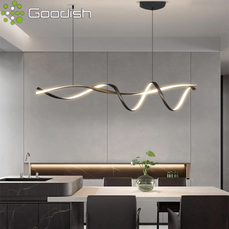 Luces colgantes LED modernas, lujosas y deslumbrantes, diseño de serpentina lineal largo, lámpara artística para interiores, candelabro de decoración del hogar y la Oficina