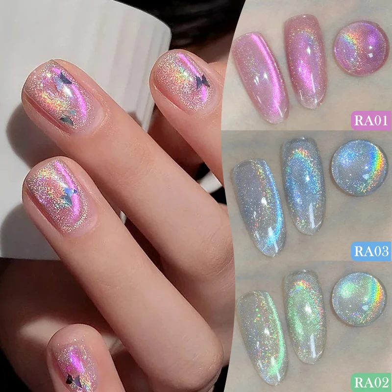 ولد جميلة الأصفر الثلاثية الأبعاد القط المغناطيسي العين هلام طلاء الأظافر 10 مللي قوس قزح أورورا بريق نقع قبالة شبه دائم مانيكير