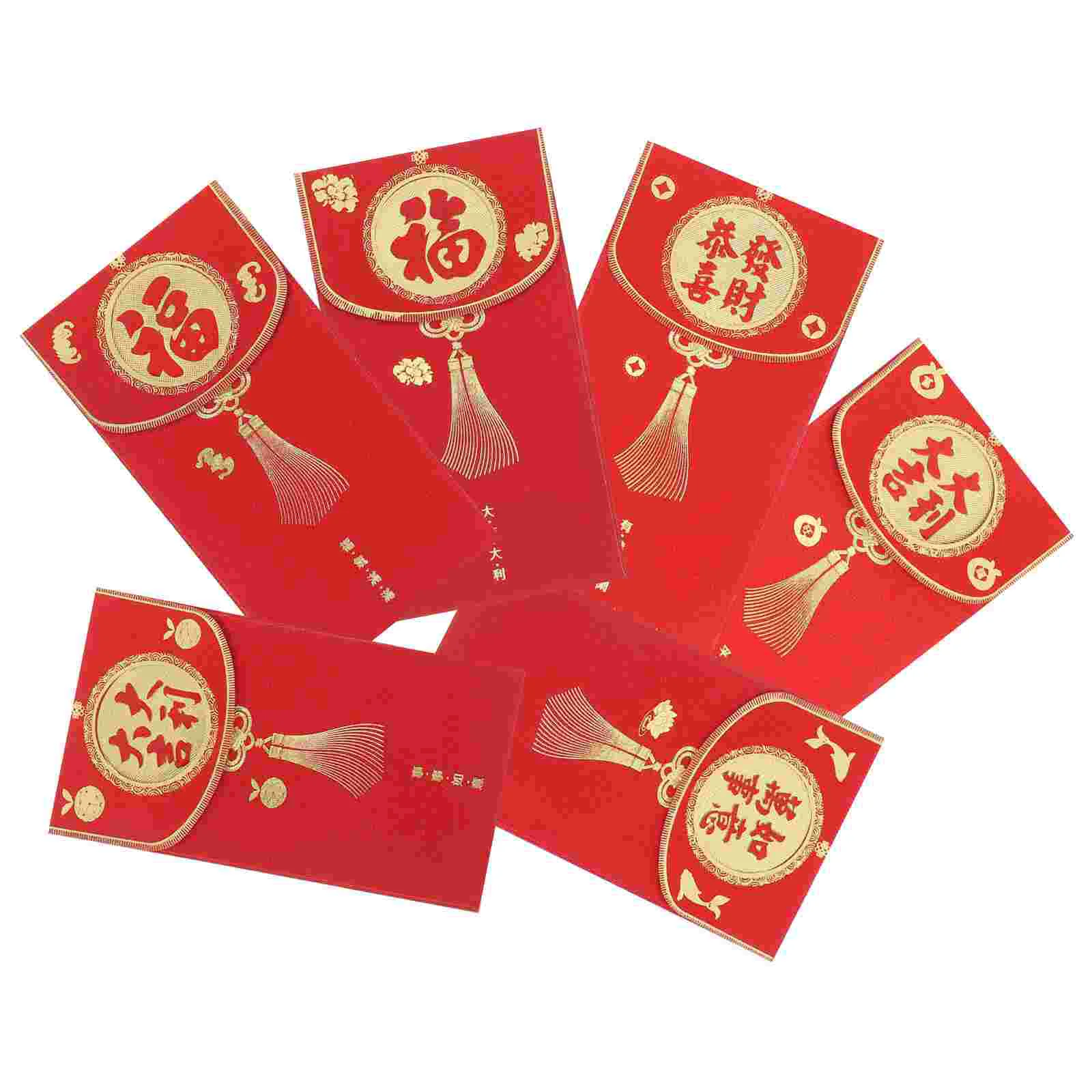 Enveloppes chinoises rouges pour carte de vministériels x, décorations de mariage, nouvel an de la salle, 6 pièces