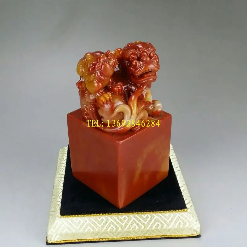 Antique Shoushan Stone Seal Everything is as good as you wish. Lion decree seal ornaments seal engraving name decoration