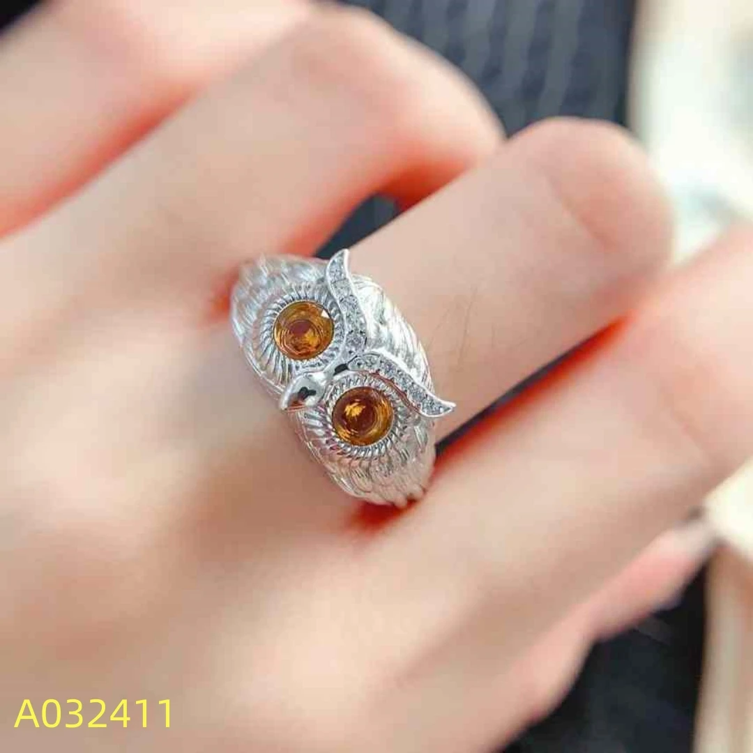 

Fine Jewelry Natural Citrine Garnet Diopside Owl Shaped Women's Men's Ring S925 Pure Silver Exquisite Inlaid High Clarity Gem