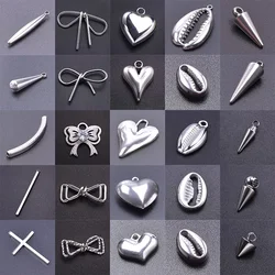 6Pcs/Lot Stainless Steel Hip Hop Bullet Spike Cone Charms Assorted Harajuku Heart Marine Life Sea Shell Pendant Jewelry Bulk