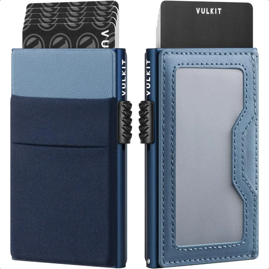 

VULKIT Minimalist Wallet with ID Window EDC Pocket Pop Up Card Holder RFID Blocking Slim Wallet Design for Airtag Cash Coins Cr