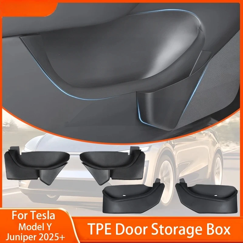 

For Tesla Model Y Juniper 2025+ Car Door Side Storage Box TPE Full-Cover Front and Rear Door Tray Organizer Storage Accessories