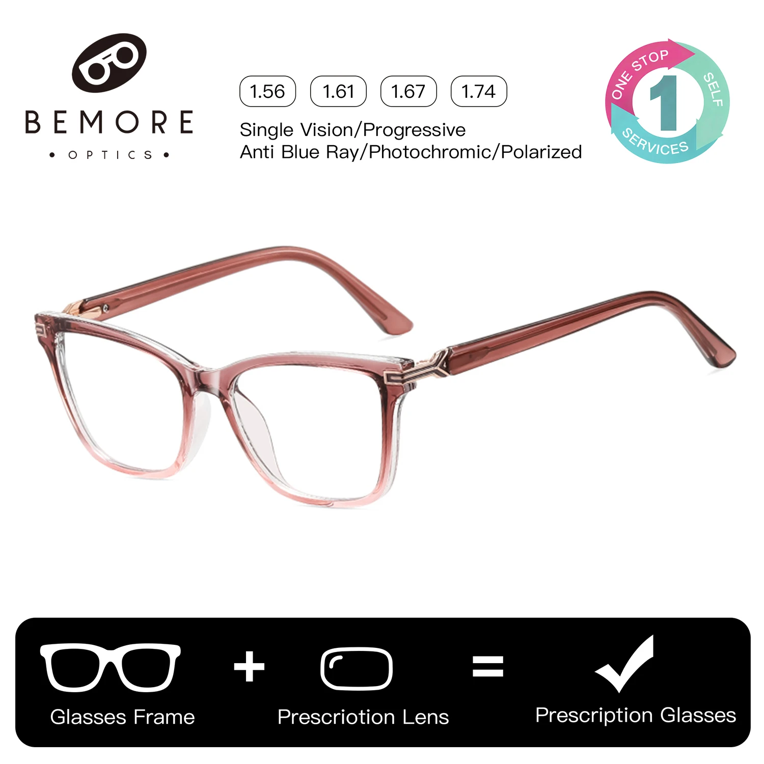 

BEMORE Butterfly Prescription Glasses Women Handmade Acetate Photochromic Anti Blue Light Optical Myopia Eyeglasses