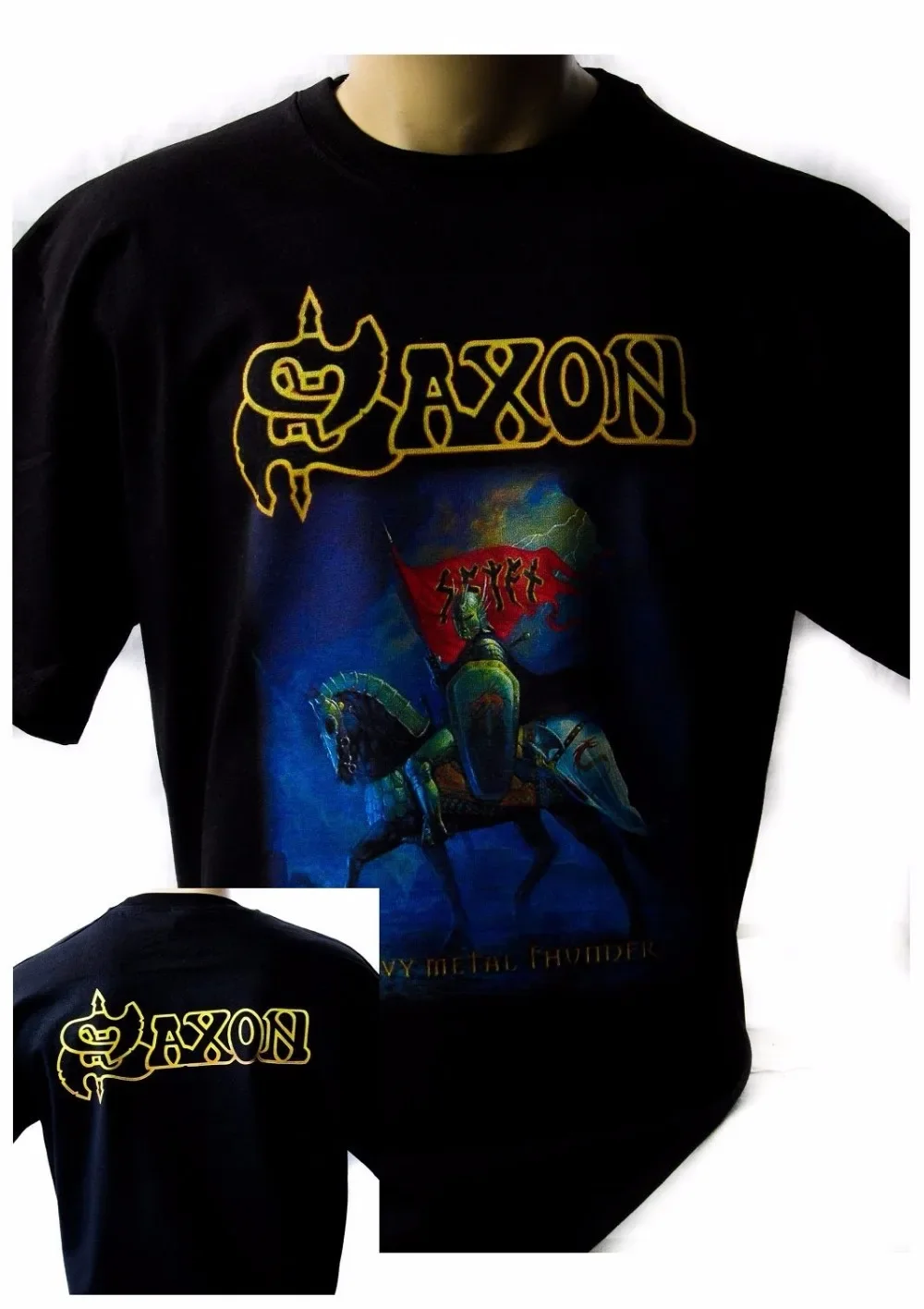 100% Katoenen Zomer T-Shirt O-hals Heren Korte Mouw Beste Vriend Nieuwigheid Korte Saxon Heavy Metal Donderoverhemden