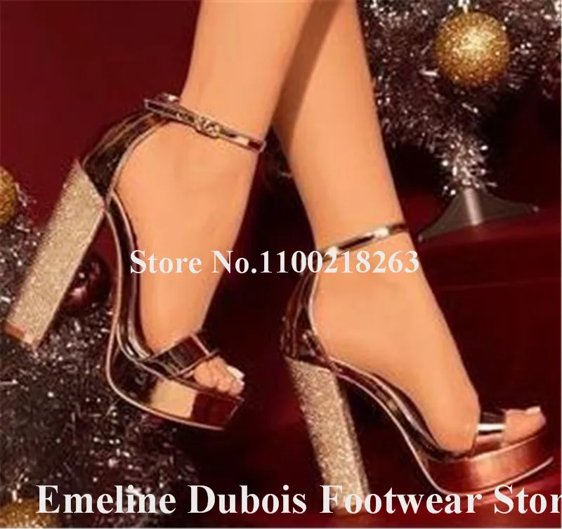 Rhinestones Chunky Heel Sandals Emeline Dubois Bling Bling Pink Satin Thick Crystals Heels Sandals Platform Sandals Big Size